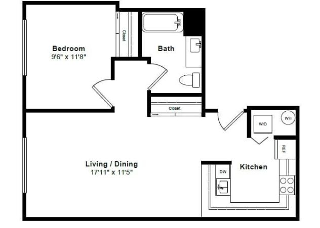 Rendering of the Bora Bora floor plan with 1 bedroom[s] and 1 bathroom[s] at Tera Apartments