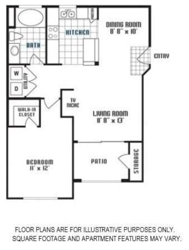 Rendering of the Boronia floor plan with 1 bedroom[s] and 1 bathroom[s] at The Estates at Park Place