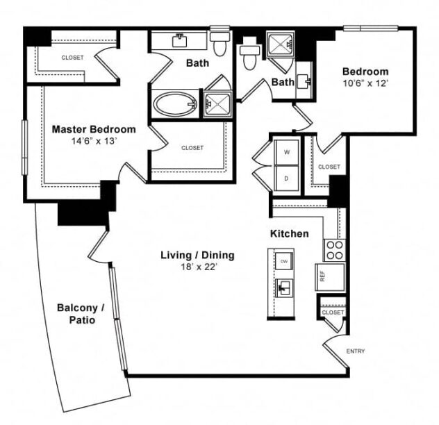 Rendering of the Bright - High-Rise floor plan with 2 bedroom[s] and 2 bathroom[s] at Windsor Memorial