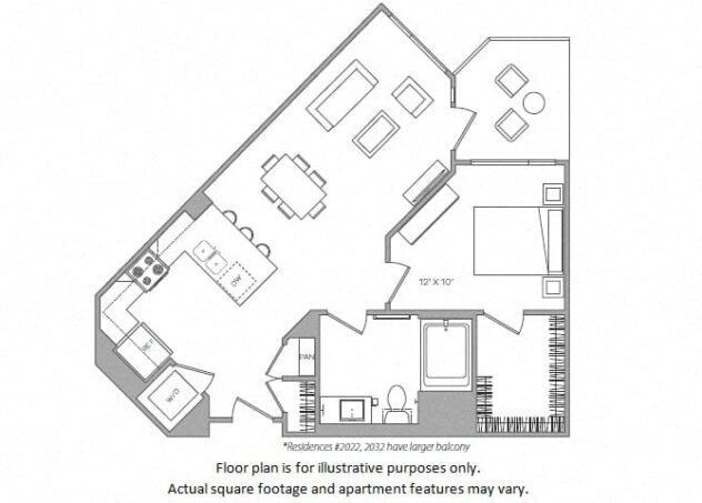 Rendering of the C floor plan with 1 bedroom[s] and 1 bathroom[s] at Cannery Park by Windsor