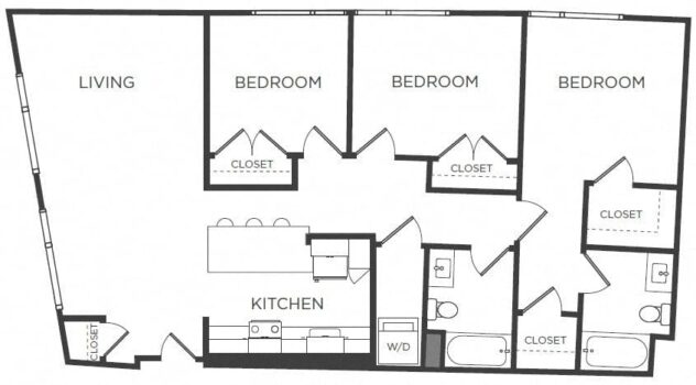 Rendering of the C1 floor plan with 3 bedroom[s] and 2 bathroom[s] at Mission Bay by Windsor