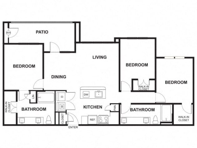 Rendering of the C1 floor plan with 3 bedroom[s] and 2 bathroom[s] at Windsor Ridge