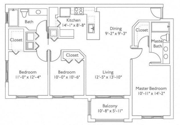 Rendering of the C1 floor plan with 3 bedroom[s] and 2 bathroom[s] at Mirador at Doral by Windsor