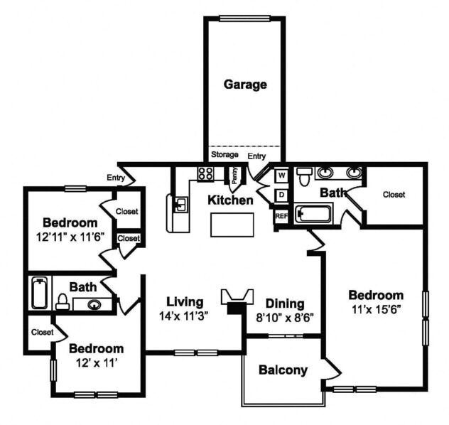 Rendering of the C1 floor plan with 3 bedroom[s] and 2 bathroom[s] at Windsor at Legacy