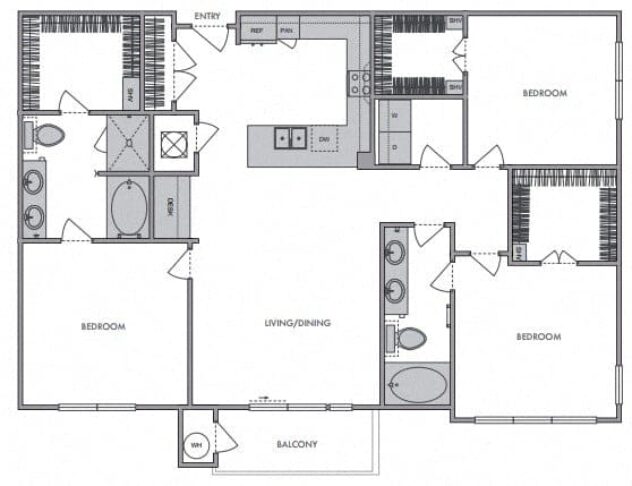 Rendering of the C1 floor plan with 3 bedroom[s] and 2 bathroom[s] at Windsor Lantana Hills