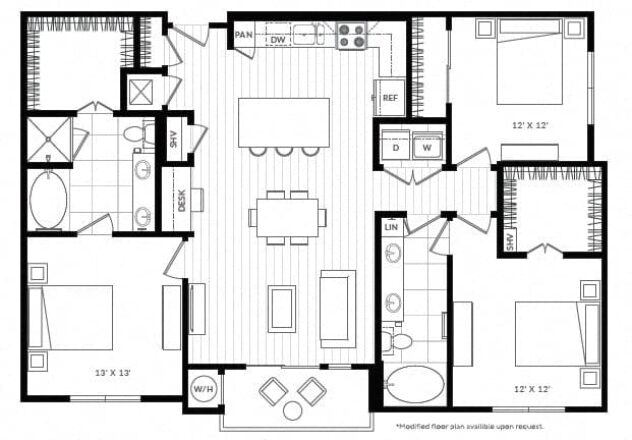 Rendering of the C1 floor plan with 3 bedroom[s] and 2 bathroom[s] at Windsor Oak Hill