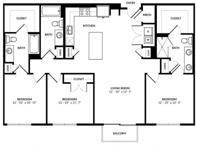 Rendering of the C1 floor plan with 3 bedroom[s] and 3 bathroom[s] at Windsor Preston