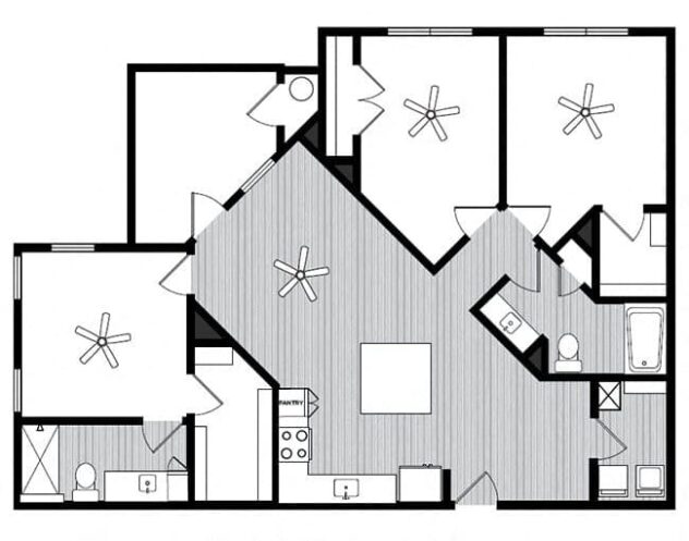 Rendering of the C1 floor plan with 3 bedroom[s] and 2 bathroom[s] at Windsor Republic Place