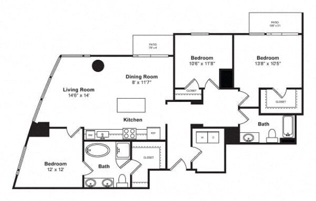 Rendering of the C1 floor plan with 3 bedroom[s] and 2 bathroom[s] at Cirrus