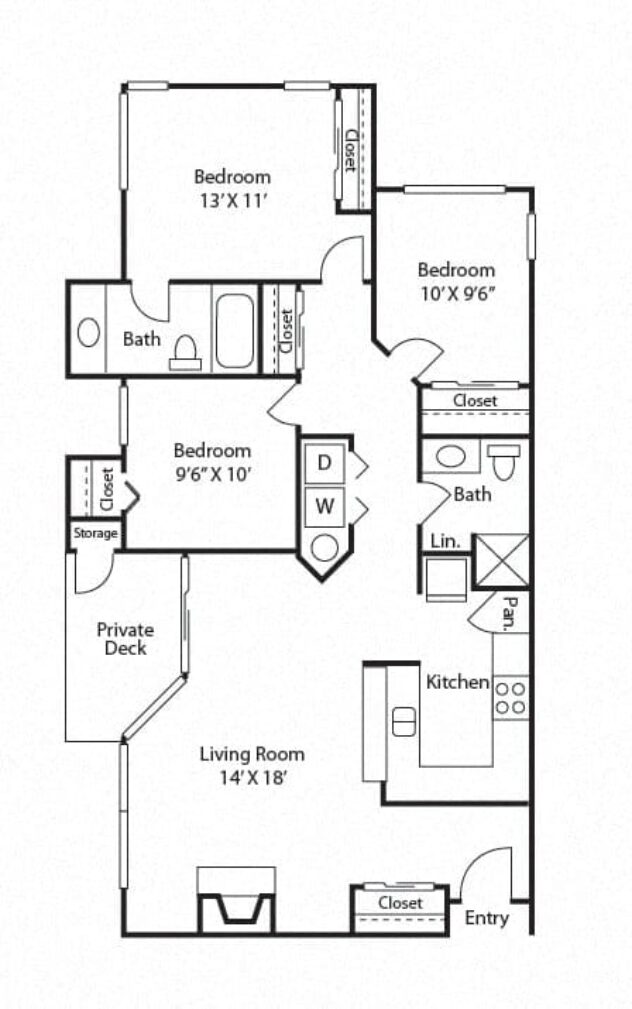 Rendering of the C1 - Heron floor plan with 3 bedroom[s] and 2 bathroom[s] at Windsor Juanita Bay