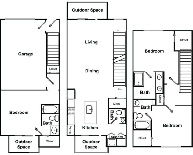 Rendering of the C1 Townhome - The Symphony floor plan with 3 bedroom[s] and 3 bathroom[s] at Windsor Encore