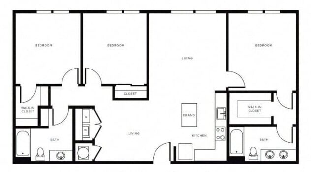 Rendering of the C2 floor plan with 3 bedroom[s] and 2 bathroom[s] at Morningside Atlanta by Windsor