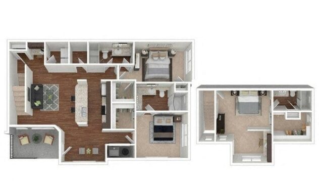 Rendering of the C2 floor plan with 3 bedroom[s] and 3 bathroom[s] at Retreat at the Flatirons