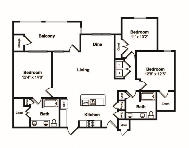 Rendering of the C2 floor plan with 3 bedroom[s] and 2 bathroom[s] at Windsor Castle Hills