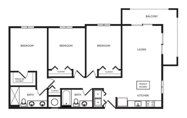 Rendering of the C2 floor plan with 3 bedroom[s] and 2 bathroom[s] at Windsor Cornerstone