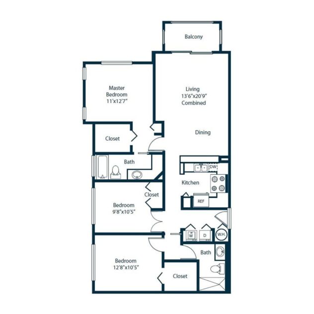 Rendering of the C2 floor plan with 3 bedroom[s] and 2 bathroom[s] at Windsor Coconut Creek