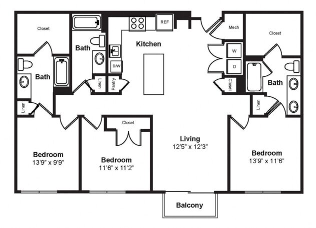 Rendering of the C2 floor plan with 3 bedroom[s] and 3 bathroom[s] at Windsor Preston