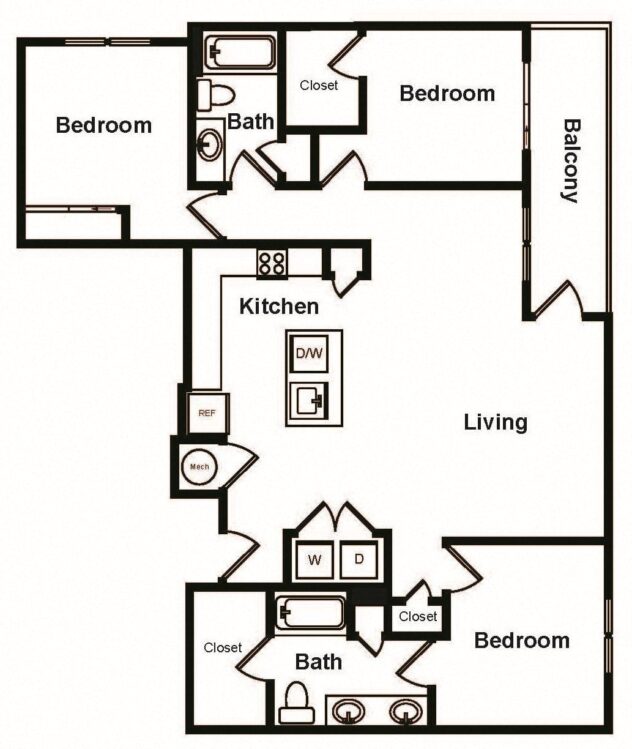 Rendering of the C2 floor plan with 3 bedroom[s] and 2 bathroom[s] at Stadium Walk By Windsor