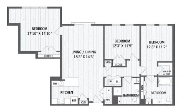 Rendering of the C2 - Classic floor plan with 2 bedroom[s] and 2 bathroom[s] at Windsor Radio Factory