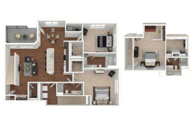 Rendering of the C3 floor plan with 3 bedroom[s] and 3 bathroom[s] at Retreat at the Flatirons