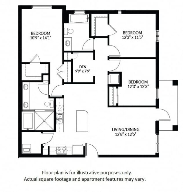 Rendering of the C3 floor plan with 3 bedroom[s] and 2 bathroom[s] at Windsor at Delray Beach