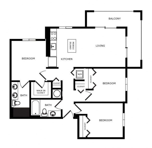 Rendering of the C3 floor plan with 3 bedroom[s] and 2 bathroom[s] at Windsor Cornerstone