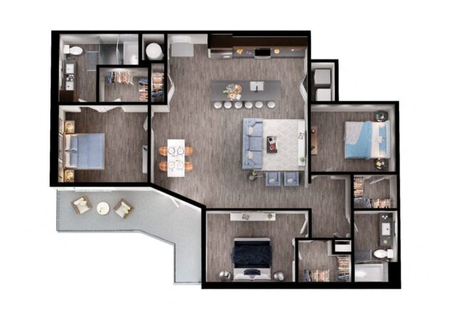 Rendering of the C3 floor plan with 3 bedroom[s] and 2 bathroom[s] at Windsor Interlock