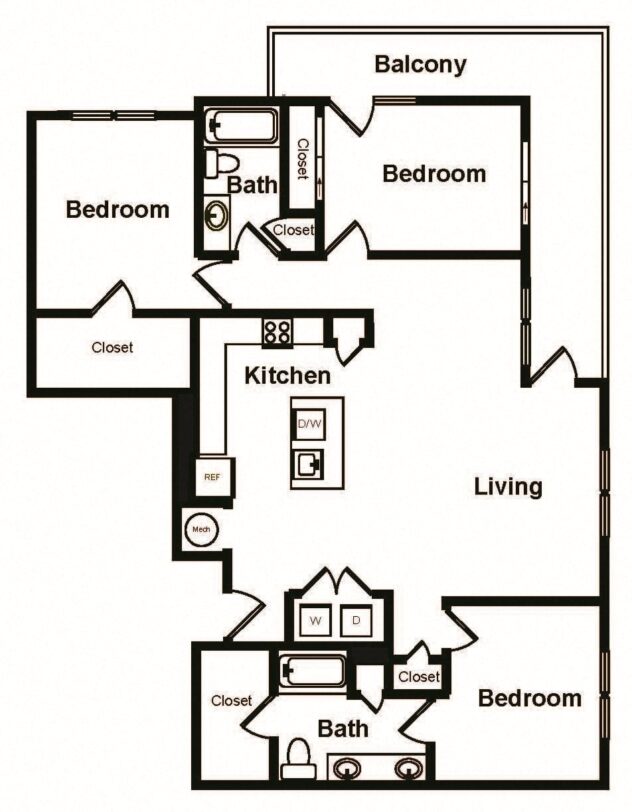 Rendering of the C3 floor plan with 3 bedroom[s] and 2 bathroom[s] at Stadium Walk By Windsor