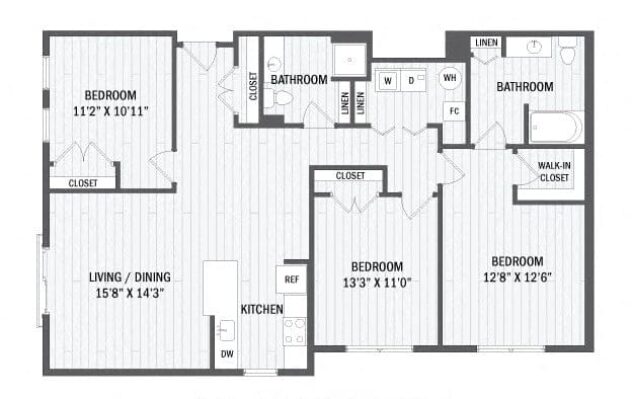 Rendering of the C3 - Classic floor plan with 3 bedroom[s] and 2 bathroom[s] at Windsor Radio Factory