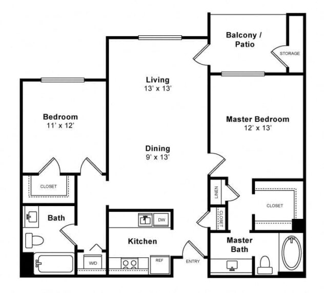 Rendering of the Carquinez floor plan with 2 bedroom[s] and 2 bathroom[s] at Allegro at Jack London Square