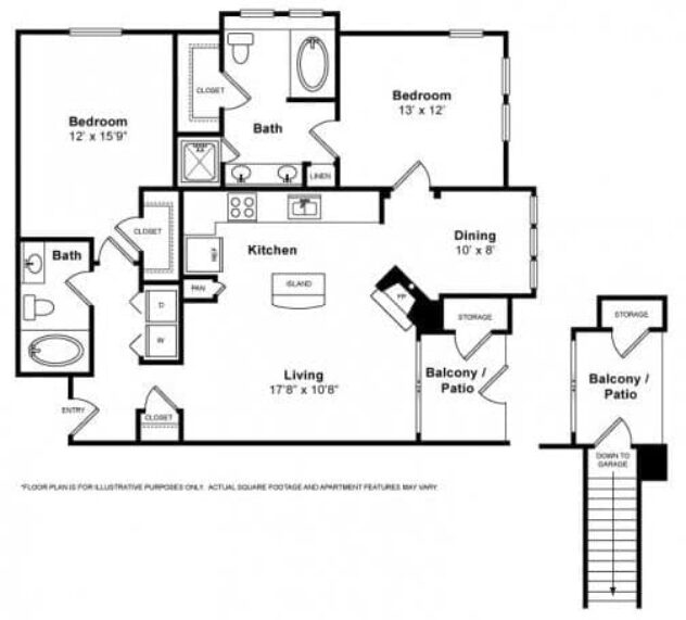 Rendering of the Casa Rosetta floor plan with 2 bedroom[s] and 2 bathroom[s] at Windsor at Aviara