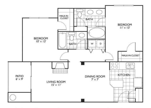 Rendering of the Cavanaugh floor plan with 2 bedroom[s] and 2 bathroom[s] at Reflections by Windsor