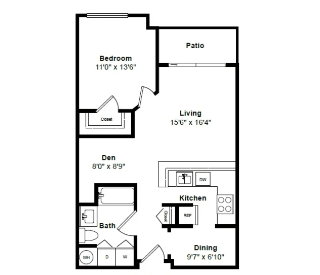 Rendering of the Cayman floor plan with 1 bedroom[s] and 1 bathroom[s] at Tera Apartments