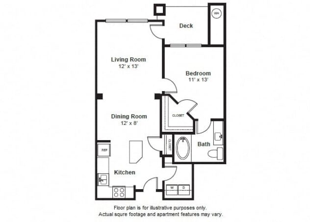 Rendering of the Cedar floor plan with 1 bedroom[s] and 1 bathroom[s] at The Estates at Cougar Mountain