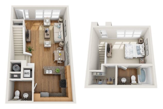 Rendering of the Chandi floor plan with 1 bedroom[s] and 1 bathroom[s] at Element 47 by Windsor