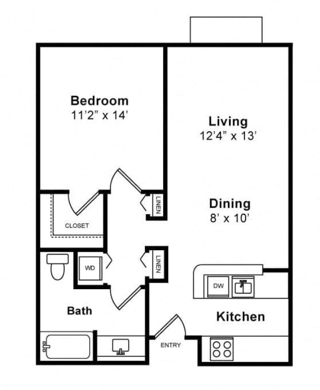 Rendering of the Chaplin floor plan with 1 bedroom[s] and 1 bathroom[s] at Windsor at Hancock Park