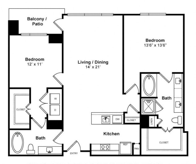 Rendering of the Charming - High-Rise floor plan with 2 bedroom[s] and 2 bathroom[s] at Windsor Memorial