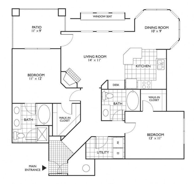 Rendering of the Chelan floor plan with 2 bedroom[s] and 2 bathroom[s] at Reflections by Windsor