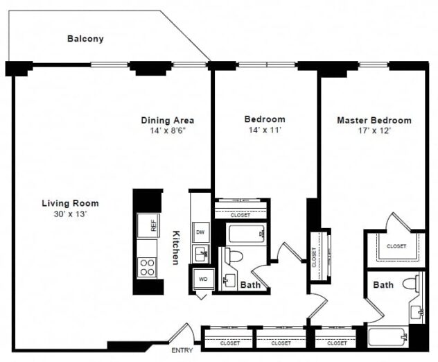 Rendering of the Chelsea floor plan with 2 bedroom[s] and 2 bathroom[s] at Windsor at Mariners