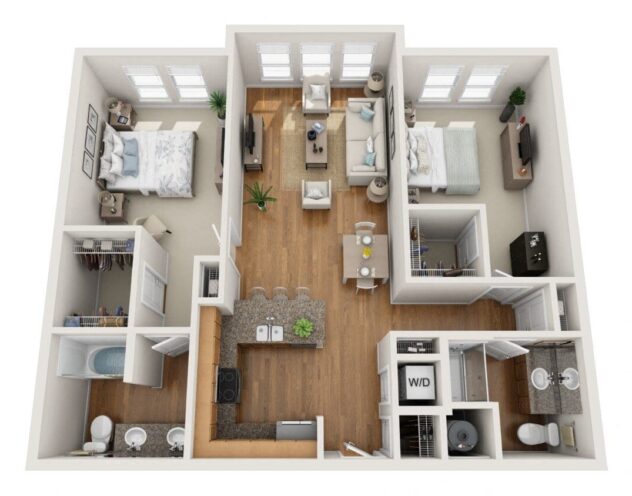 Rendering of the Chrysos floor plan with 2 bedroom[s] and 2 bathroom[s] at Element 47 by Windsor