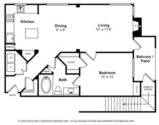 Rendering of the Claremont floor plan with 1 bedroom[s] and 1 bathroom[s] at The Estates at Park Place