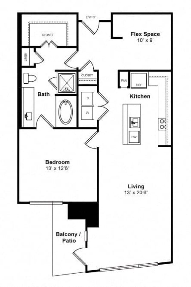 Rendering of the Confidence - High-Rise floor plan with 1 bedroom[s] and 1 bathroom[s] at Windsor Memorial