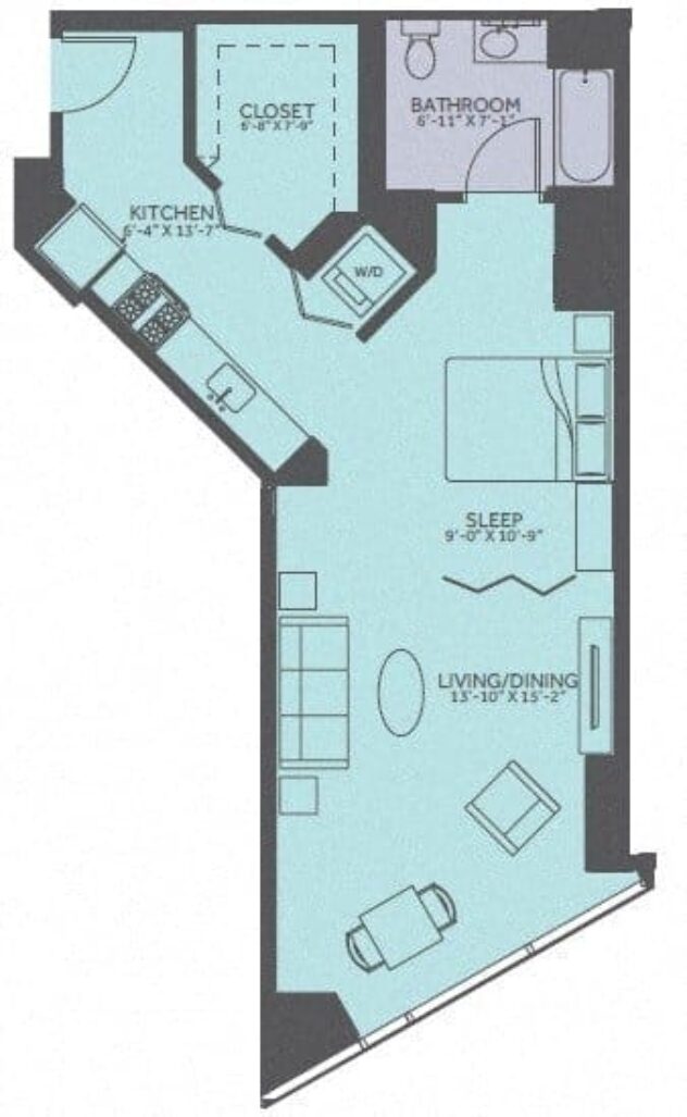 Rendering of the Convertible 11-Avenue floor plan with a Studio bedroom and 1 bathroom[s] at Moment