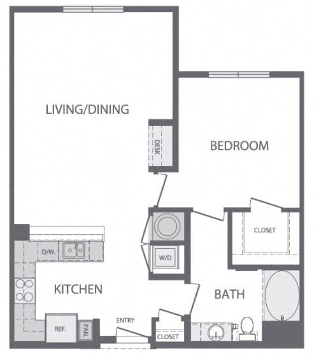 Rendering of the D floor plan with 1 bedroom[s] and 1 bathroom[s] at Windsor at Cambridge Park