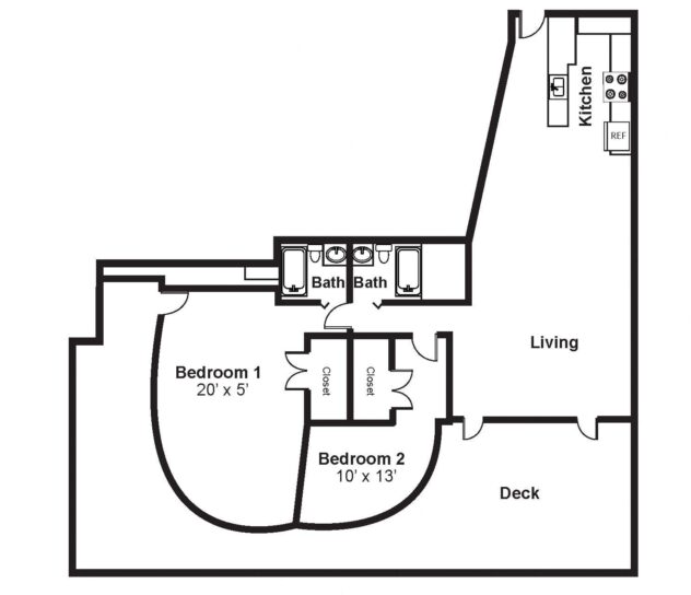 Rendering of the D4 floor plan with 2 bedroom[s] and 2 bathroom[s] at Renaissance Tower