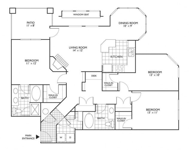 Rendering of the Devereaux floor plan with 3 bedroom[s] and 2 bathroom[s] at Reflections by Windsor