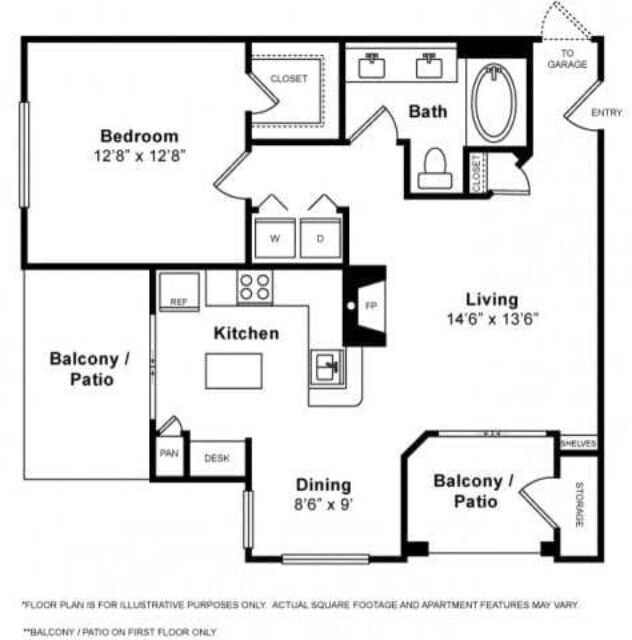 Rendering of the Doral floor plan with 1 bedroom[s] and 1 bathroom[s] at The Estates at Park Place