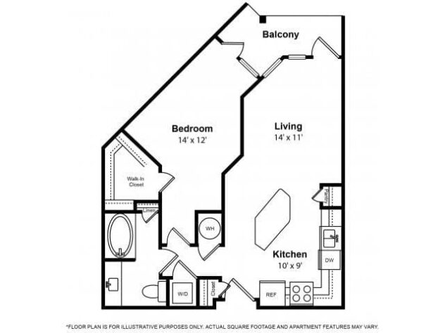 Rendering of the Emburg floor plan with 1 bedroom[s] and 1 bathroom[s] at The Ridgewood by Windsor