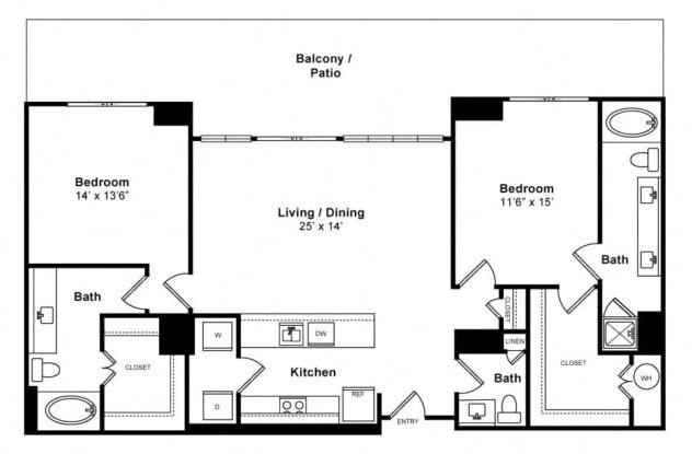 Rendering of the Fortitude - High-Rise floor plan with 2 bedroom[s] and 2.5 bathroom[s] at Windsor Memorial