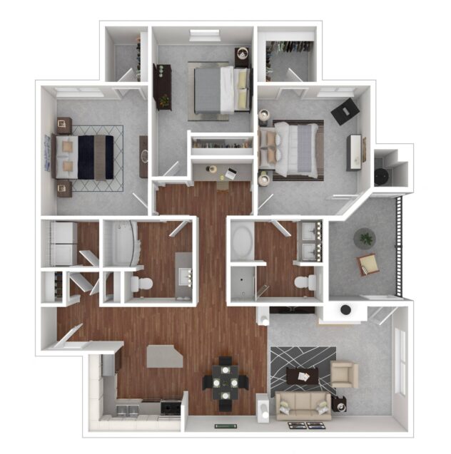 Rendering of the Freesia floor plan with 3 bedroom[s] and 2 bathroom[s] at Windsor Meadow Hills